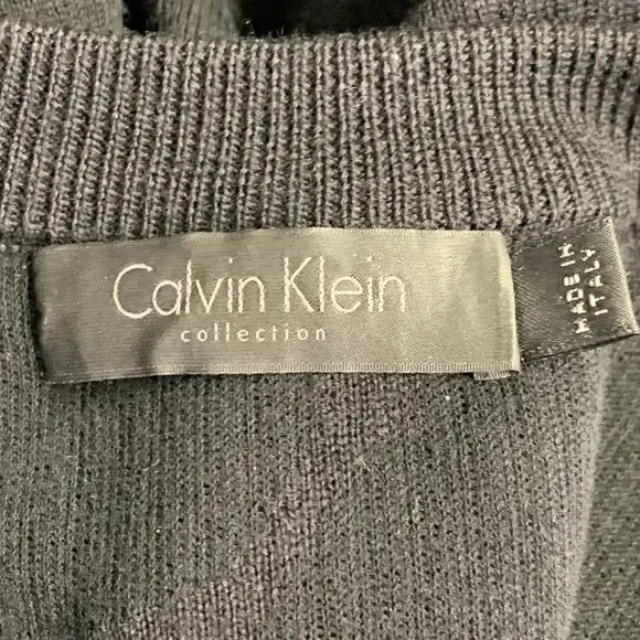 CALVIN KLEIN COLLECTION Size S Black Knit Viscose Virgin Wool T-shirt